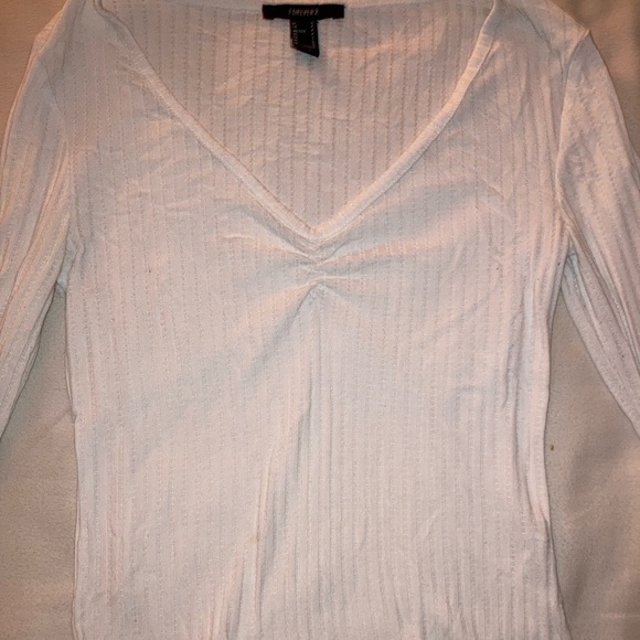 White ribbed F21 long sleeve tee - Picture 2 of 2